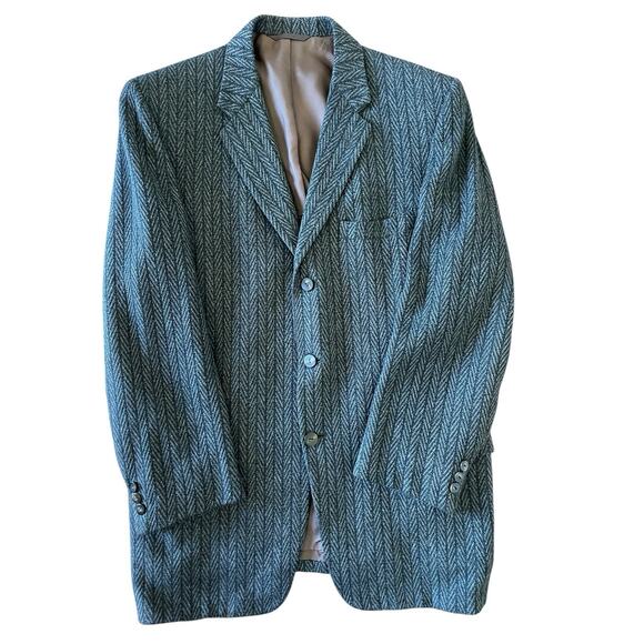 Vtg 50s Bernhard Altmann Cashmere Grey Blazer Herringbone 42”chest Academia - Picture 2 of 12